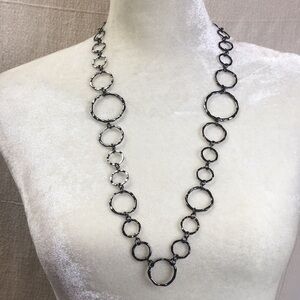 Long gunmetal grey Hammered circles necklace